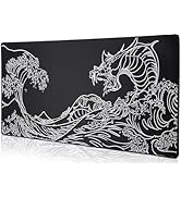 Waterproof Mouse Pad, Japanese Sea Wave Large Keyboard Pad with Anti-Slip Base, Extended Kanagawa...