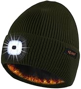 Fleece Lined LED Beanie with Light, USB Rechargeable Winter Warm Knit Hat, Hands-Free Lighted Cap...
