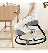 Giantex Ergonomic Kneeling Desk Chair, Upright Posture Chair with Cushion &amp; Solid Wood Frame, Nat...