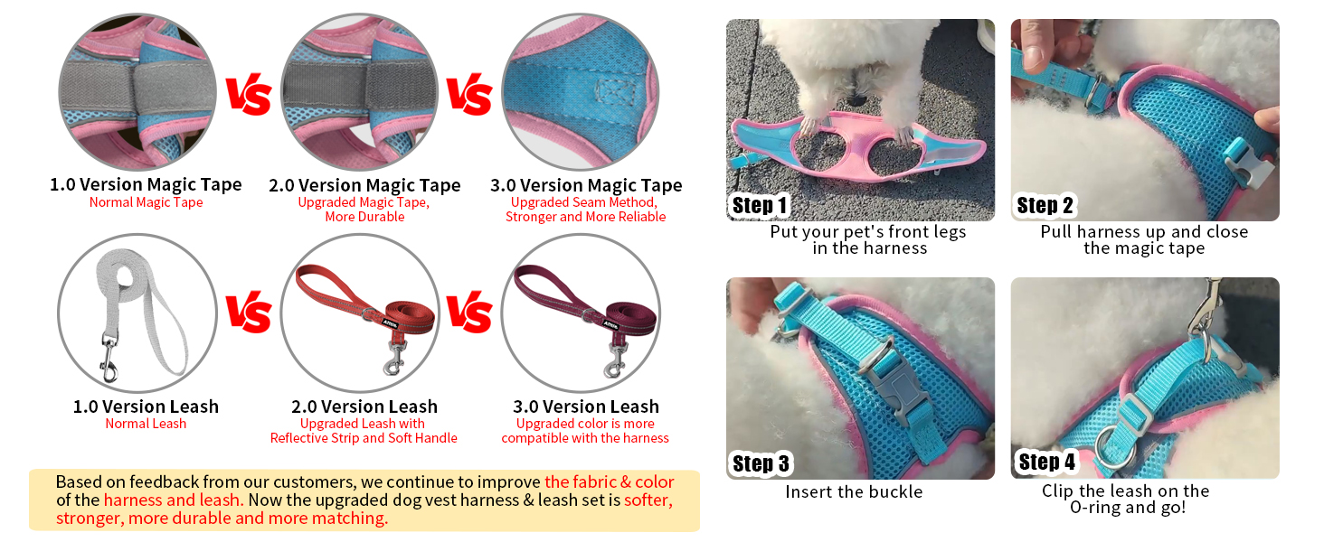 AIITLE Soft Mesh Dog Harness and Leash Set for Walking Step in Vest Harness Reflective Adjustable