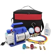 GYZJ 110V/60HZ 1/4 HP 3.5CFM Single Stage Rotary Vane Air Vacuum Pump and R134 Manifold Gauge Kit...