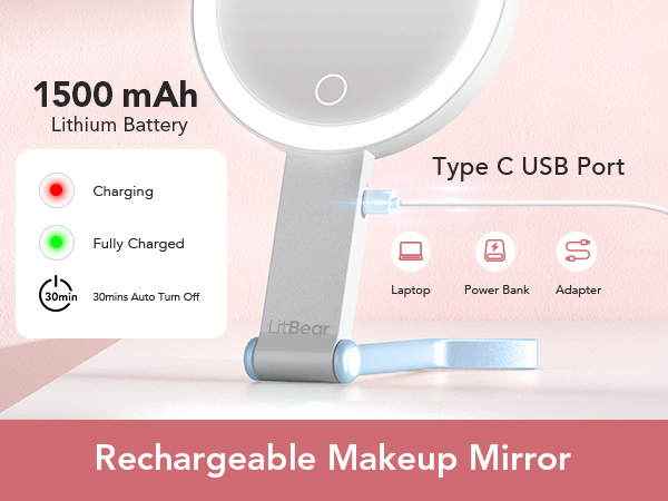 rechargeable travel makeup mirror
