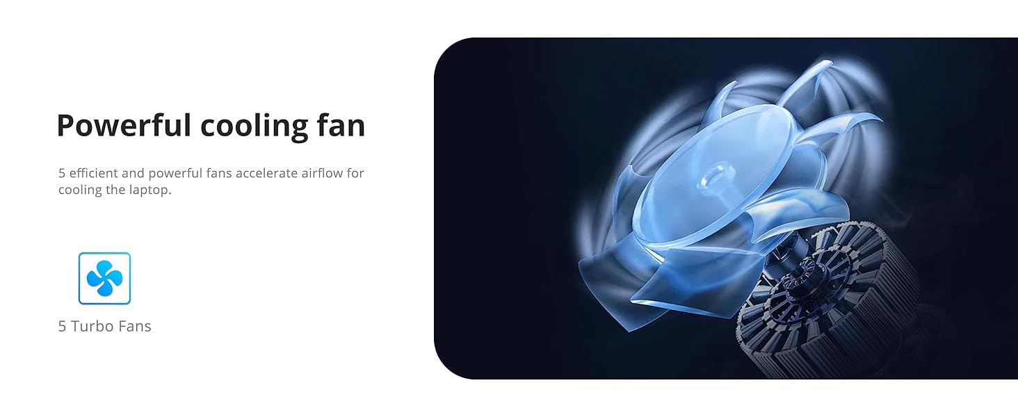 Laptop Cooler Gaming 5 Quiet Fans with Large Metal Plate