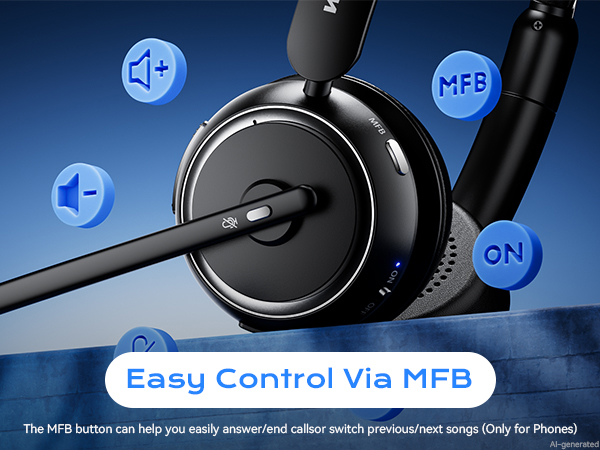 Easily answer/end calls, adjust volume, switch tracks directly on wireless headset