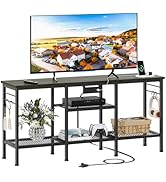 Furologee TV Stand with Power Outlets, Entertainment Center with Open Storage Shelves for TVs up ...