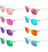 Pibupibu 8 Pack Neon Colors Mirrored Lens Sunglasses Bulk Party Favor Supplies Unisex Glasses Set