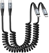 USB C to USB C Cable 6ft, 2Pack Coiled Charger for Car, Type C Fast Charging for iPhone 16/15/Plu...