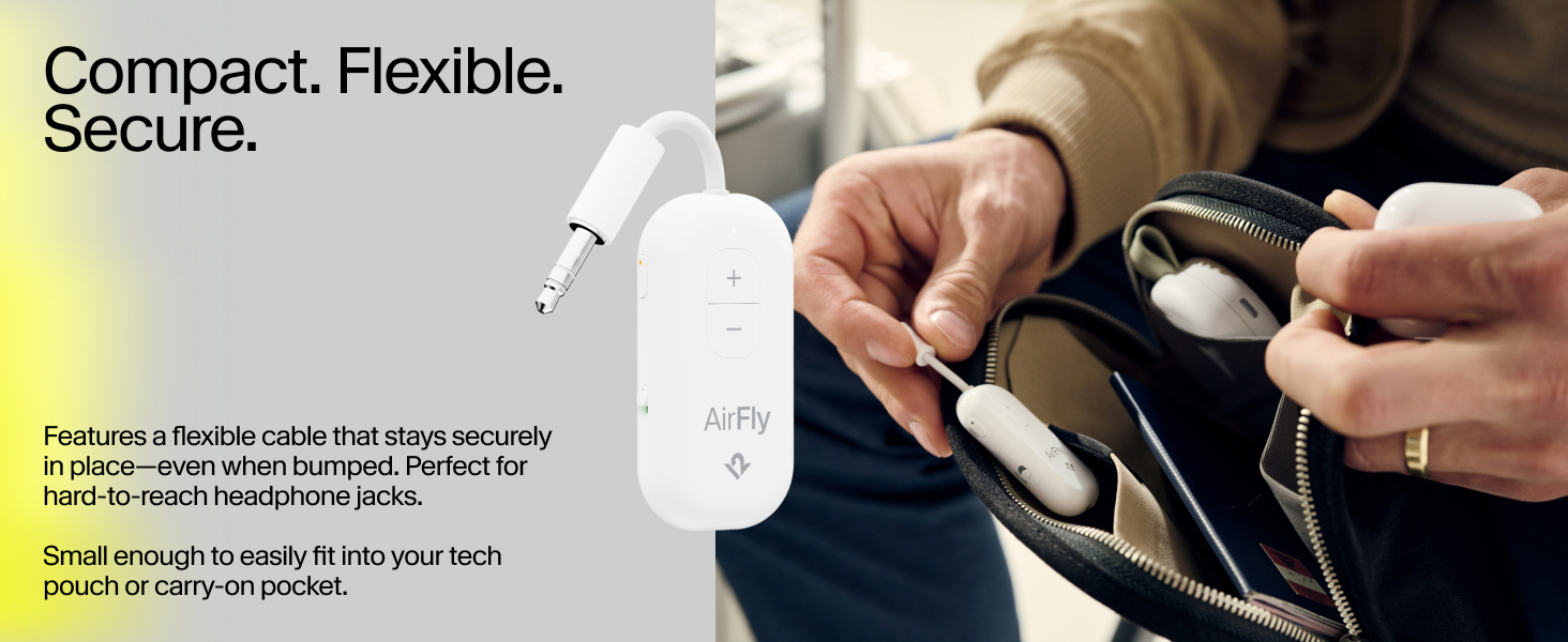 Packing AirFly Pro 2 into travel pouch with tech gear, highlighting its compact, flexible design