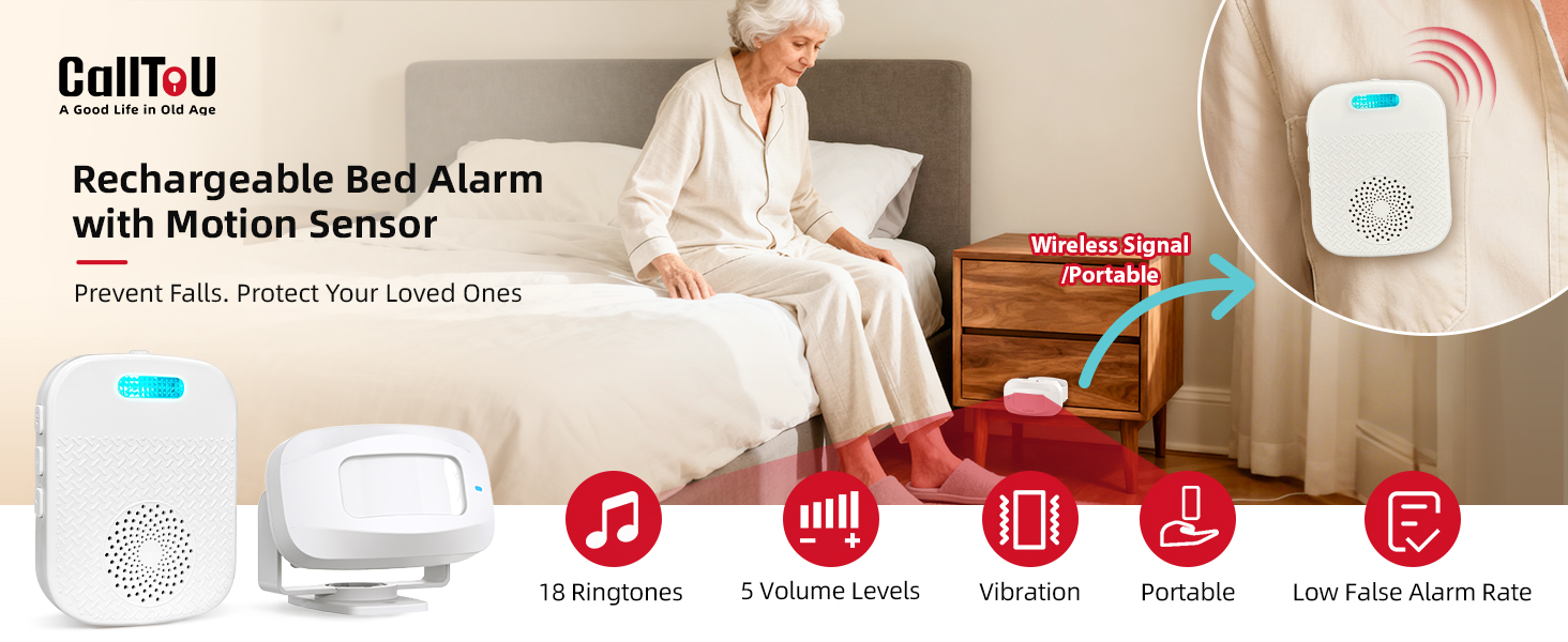Rechargeable bed alarm with motion sensor