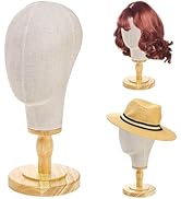 Peohud 21 Inch Mannequin Head, Canvas Wig Head Stand with Detachable Wood Stand, Linen Hat Displa...