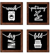 Zzbakress Farmhouse Laundry Room Decor,Wash Dry Fold Put Away Set of 4,Laundry Sign (black)