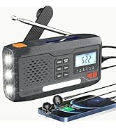 2000mAh/7400mWh Solar Emergency Radio, AM/FM/NOAA Weather Radio, Hand Crank Radio Flashlight Cell...