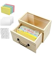 Daily Treasures Wooden Index Card Box Organiser with Clear Glass Top - Pull-Out Drawer Design, 20...