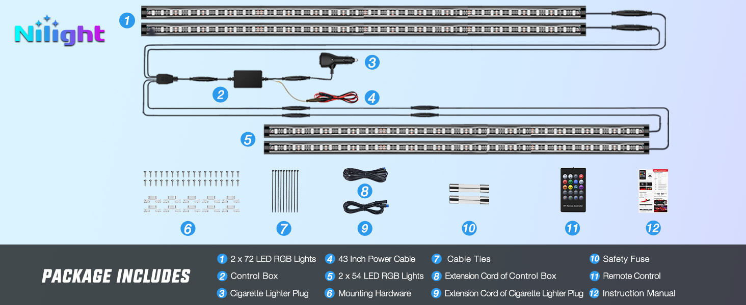 Nilight Car Underglow Neon Accent Strip Lights