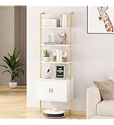 Gadroad Ladder Bookshef with Cabinet, Wall Mounted Bookcases, 5 Tier Tall Open Display Rack, 73" ...