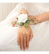 Latious White Rose Wrist Corsage Wedding Bride Wrist Flower Bridesmaids Corsages Flowergirl Hand ...