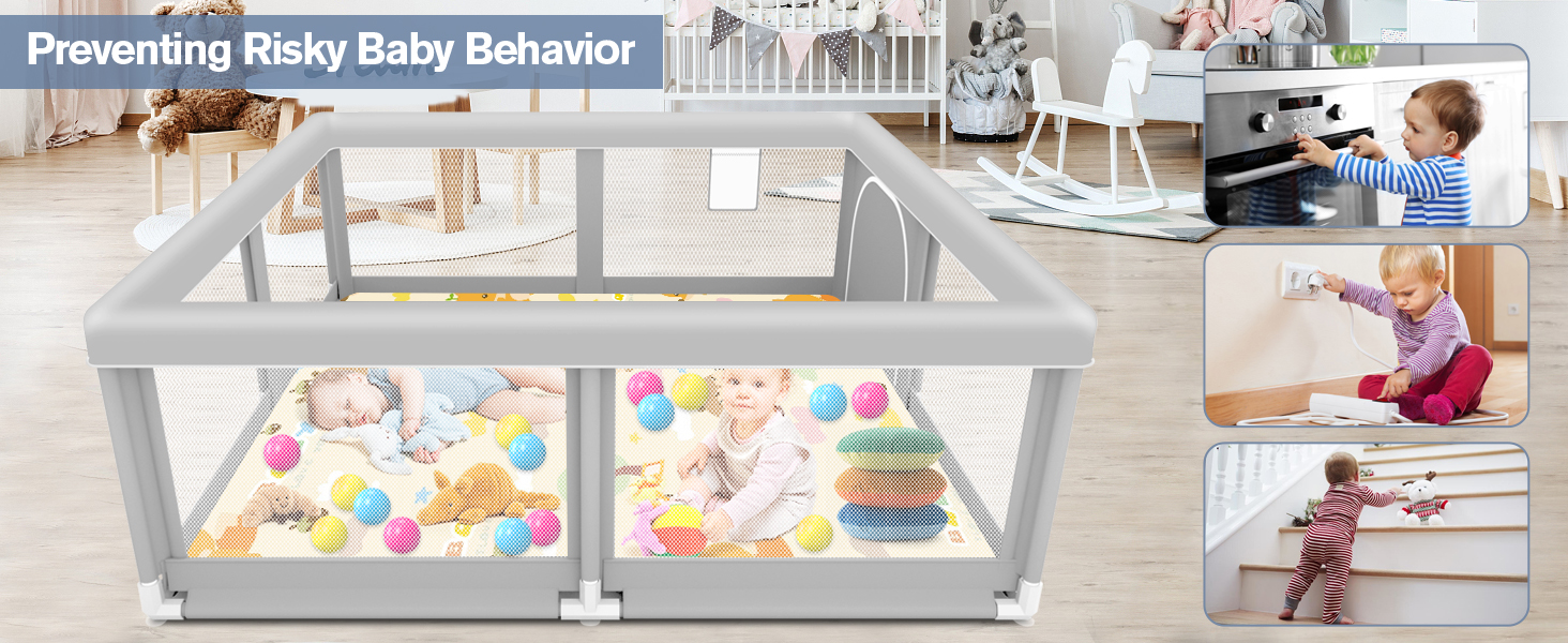 baby play pen with mat, balls and pull rings