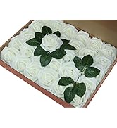 Code Florist Artificial Foam Roses 20pcs with Leaves and Stems for Wedding Bridel Shower Bouquets...