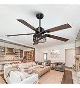 Ceiling Fans with Lights and Remote Control, 52 Inch Farmhouse Ceiling Fan for Living Room, 5 Dua...