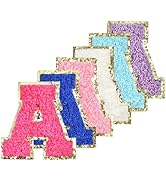 6Pcs Self Adhesive Chenille Letter Patches Iron on Varsity Preppy Letter Patches Stick on Glitter...