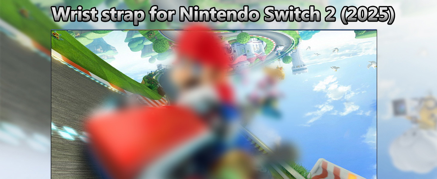 Text reads 'With strap for Nintendo switch &amp; OLED'. Product demonstration images showing gaming device storage case with carrying strap.