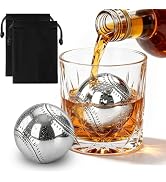 LULLEA 2Pcs Baseball Whiskey Stones, Baseball Fans Gifts for Men Dad | Reusable Stainless Steel I...