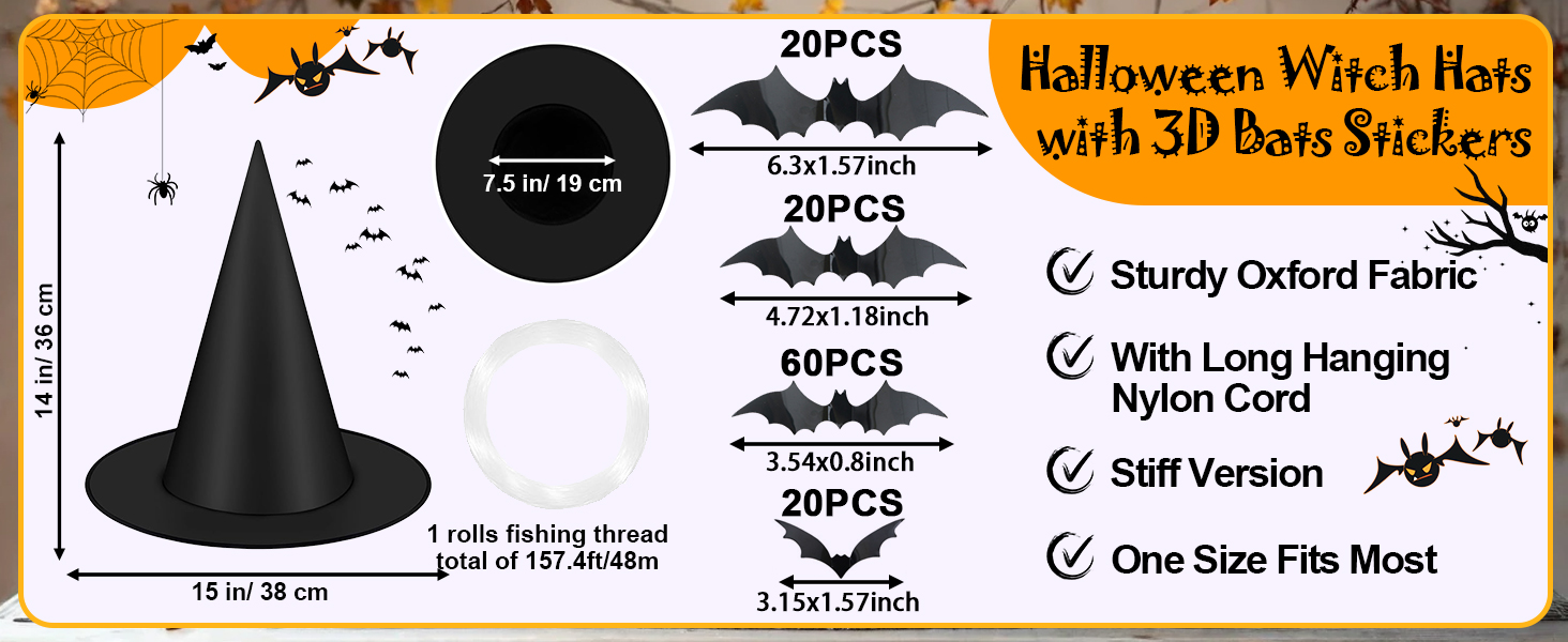 Halloween Black Witch Hat Bat Sticker