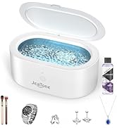 JeaTone Ultrasonic Jewelry Cleaner Machine (White), SUS304 Stainless Steel 20oz Tank, 46KHz Ultra...