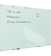 TSJ OFFICE Glass Dry-Erase Board - 72 x 48 Inches (6' X 4') Wall Mounted Glass Magnetic Whiteboar...