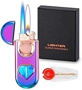Torch Lighter, Dual Flame Lighter with 6pcs Flint Stone, Windproof Lighter with Visible Gas Windo...