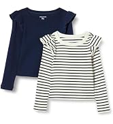 Essentials Girls and Toddlers' Long Sleeve Ruffle T-Shirt, Pack of 2