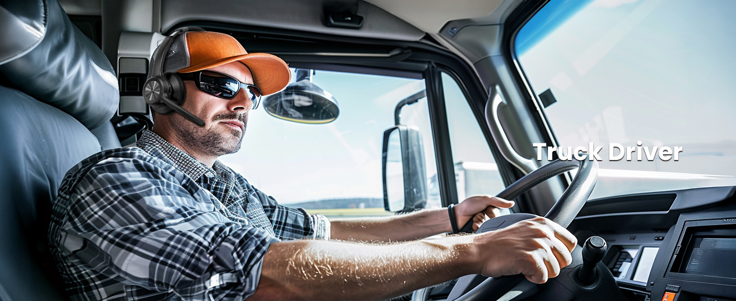 Text reads 'TruckStock'. Three connected images showing a truck driver behind the wheel, focusing on hands on steering wheel and dashboard views in professional driving context.