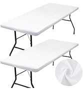 homing 2 Pack Rectangle Table Cloth, Elastic Fitted Fabric Tablecloth Fits for 6 Foot Folding Tab...