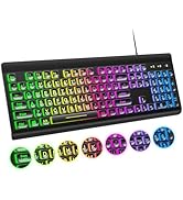 Atelus Large Print Backlit Keyboard, USB Wired Computer Keyboard, Full Size Keyboard with Rainbow...