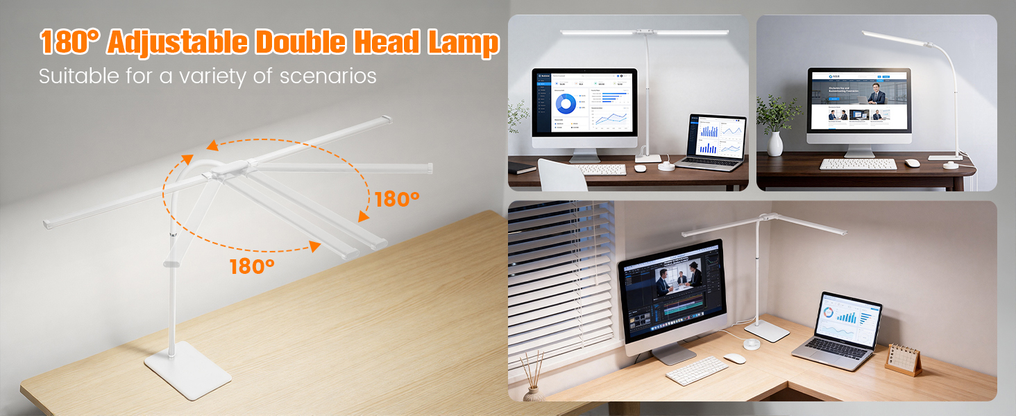 LED Desk Lamp with Base, Double Head Smart Desk Light with Controller Table Lamp for Home Office