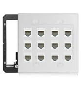 12 Port Ethernet Wall Plate White Cat6 Keystone Jack RJ45 Cables Inline Coupler Wires Connector D...
