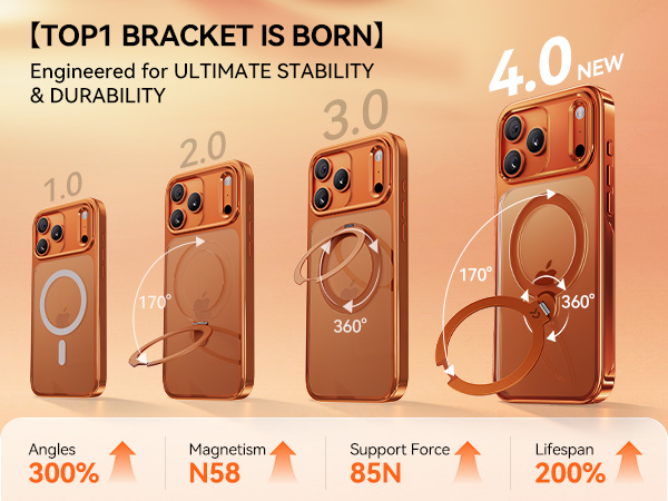 Orange for iPhone 17 Pro Case with 360 Spin Magnetic Stand Slim Polished Clear