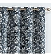 jinchan 90% Blackout Moroccan Tile Curtains 84 Inches Long for Bedroom Blue Trellis Floral Quatre...