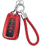 PIFOOG Key Fob Cover for Toyota with Keychain, Red Car Keys Case Shell Protector for Camry 4Runne...