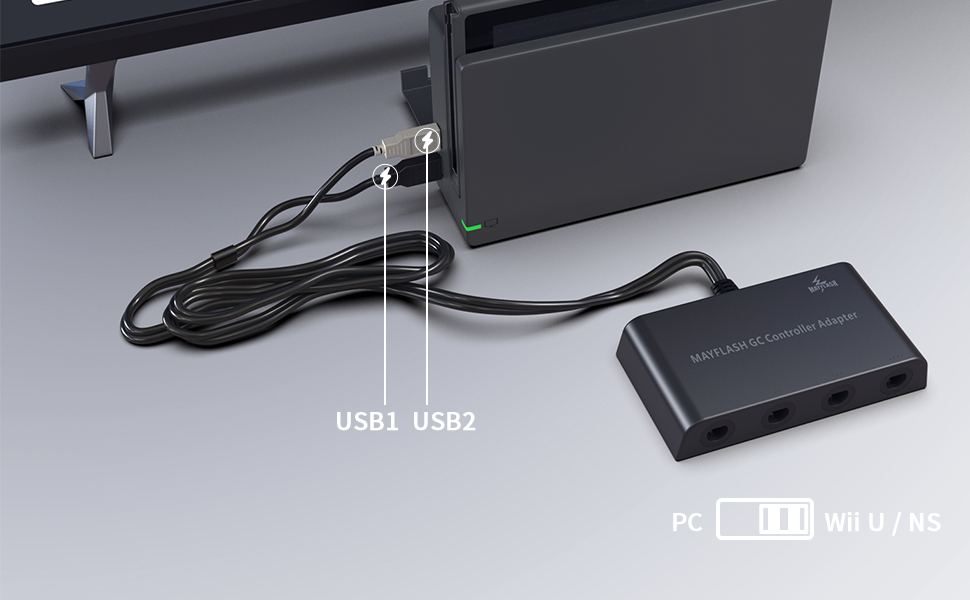 MAYFLASH GameCube Controller Adapter for Wii U, PC Windows and Nintendo Switch, 4 Ports