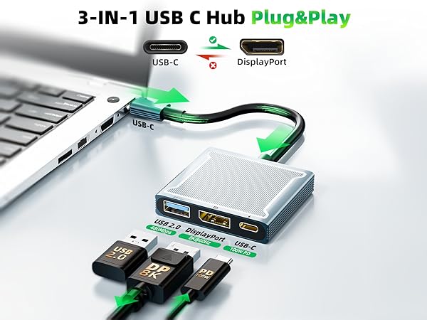 Thunderbolt 4/3 to DP Converter Compatible with iPhone 17 16 15, Galaxy S25 S24, MacBook Pro/Air