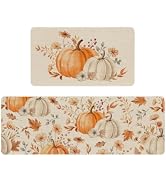 Fall Kitchen Mats Set of 2 Autumn Farmhouse Floral Pumpkin Kitchen Rug | Fall Home Decor Washable...