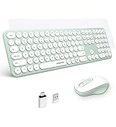 Wireless Keyboard and Mouse, XTREMTEC Cute Keyboard Retro Round Keycap - 2.4G Ultra Slim Quiet Ae...