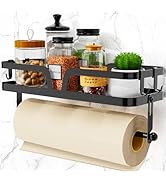 Taozun Paper Towel Holder with Shelf, Kitchen Paper Holder Spice Rack Black Paper Towel Roll Hold...