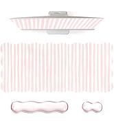 L-SPOUTTO Pink Striped Mouse Pad Set,Scalloped XXL Desk Mat + Ergonomic Mouse Wrist Rest + Gel Ke...