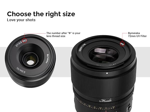 Bymeiaka UV filter have 46mm,49mm,52mm,55mm,58mm,62mm,67mm, 72mm,77mm,82mm can be choose