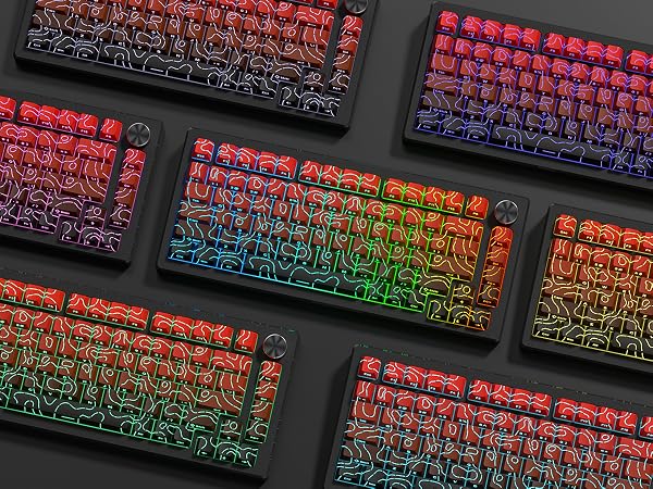 womier Red Black Topographic keycaps Line Backlit keycaps Shine Through Keyboard Keys Side Printed