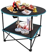 LESES Folding Camping Table Portable Picnic Table Tailgating Table with 4 Cup Holders and Storage...