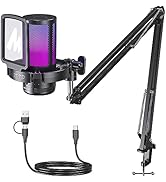 MAONO Gaming USB Microphone, Noise Cancellation Condenser Mic with Mute, Gain, Monitoring, Boom A...