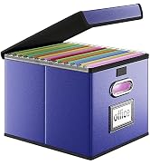 Huolewa Upgraded File Organizer Box with Lid, Collapsible Faux Leather Hanging File Folder Box Or...